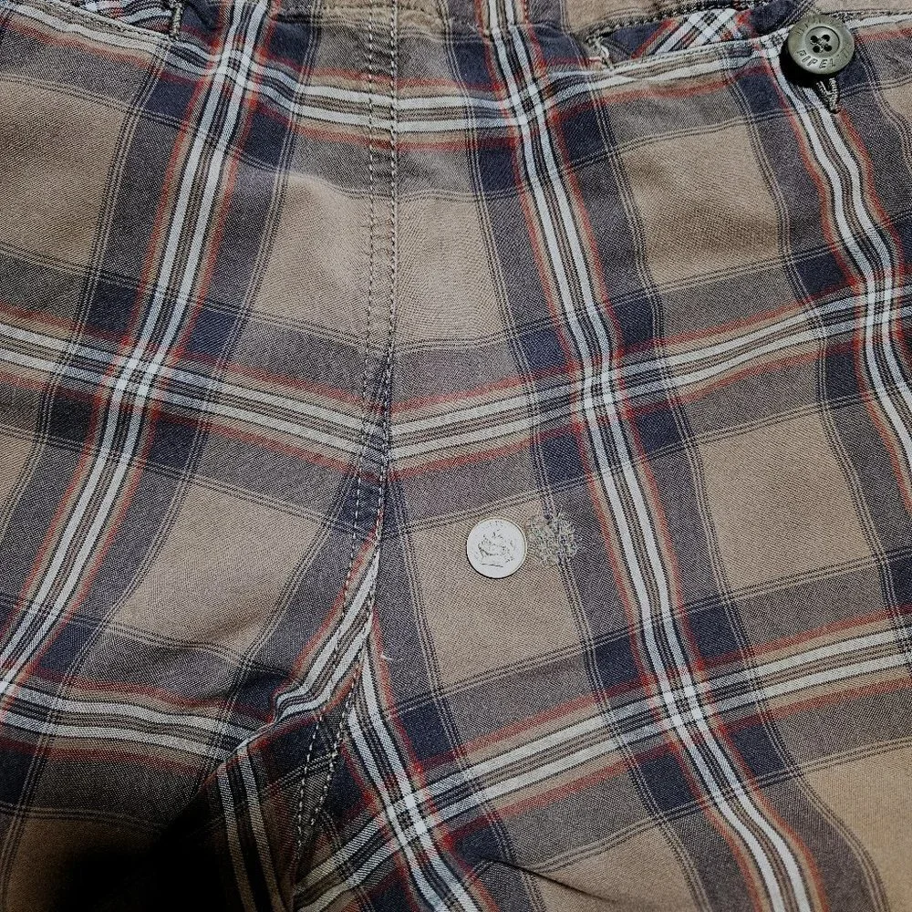 Urban Pipeline Mens Brown/Dk Blue Plaid Flat Front Casual Shorts - Size 34